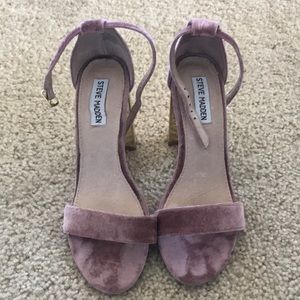 Pink velvet Steve Madden heels with gold heel